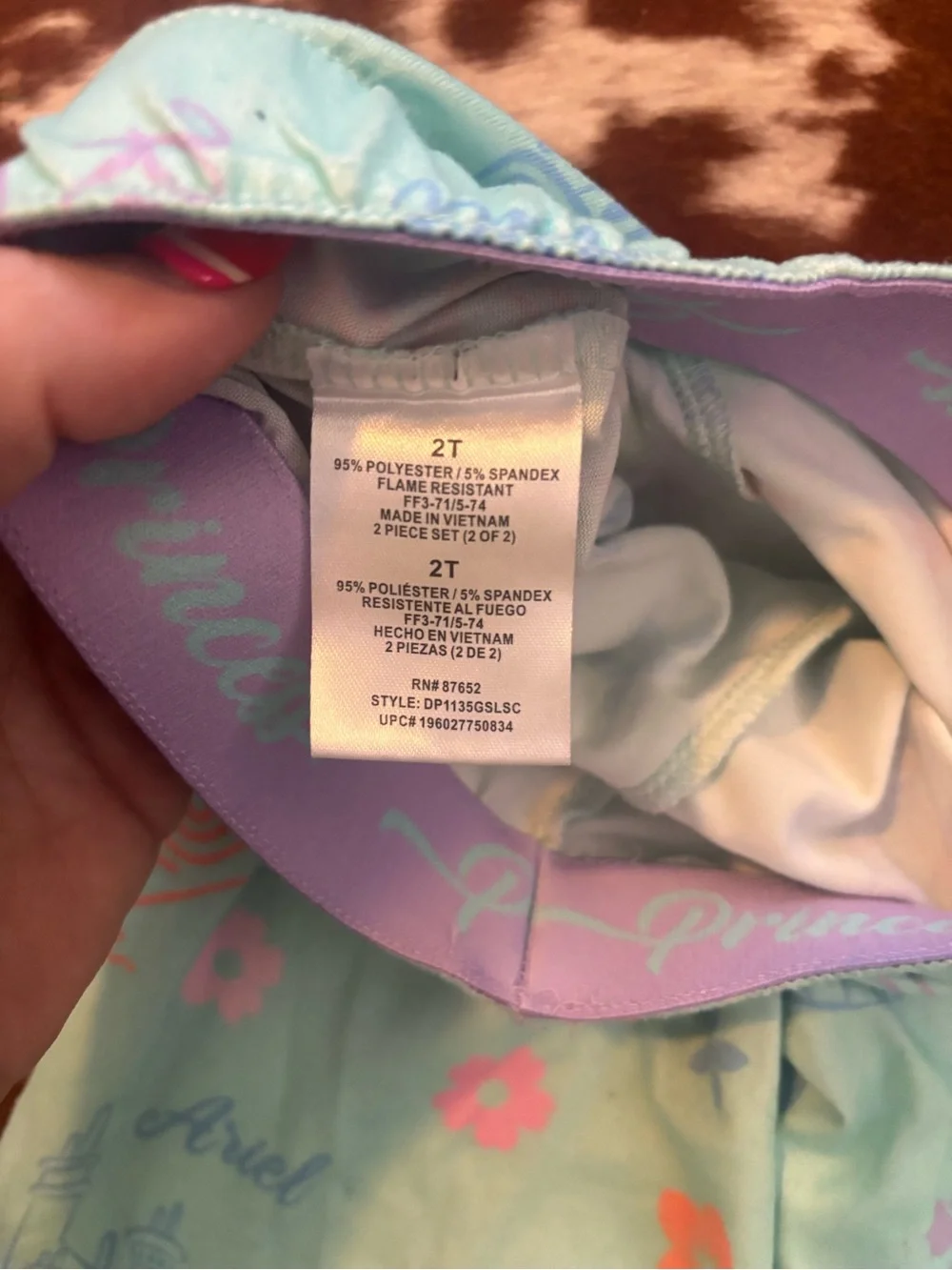 Disney Light Blue Princess Pajama Set with Pink & Red Accents